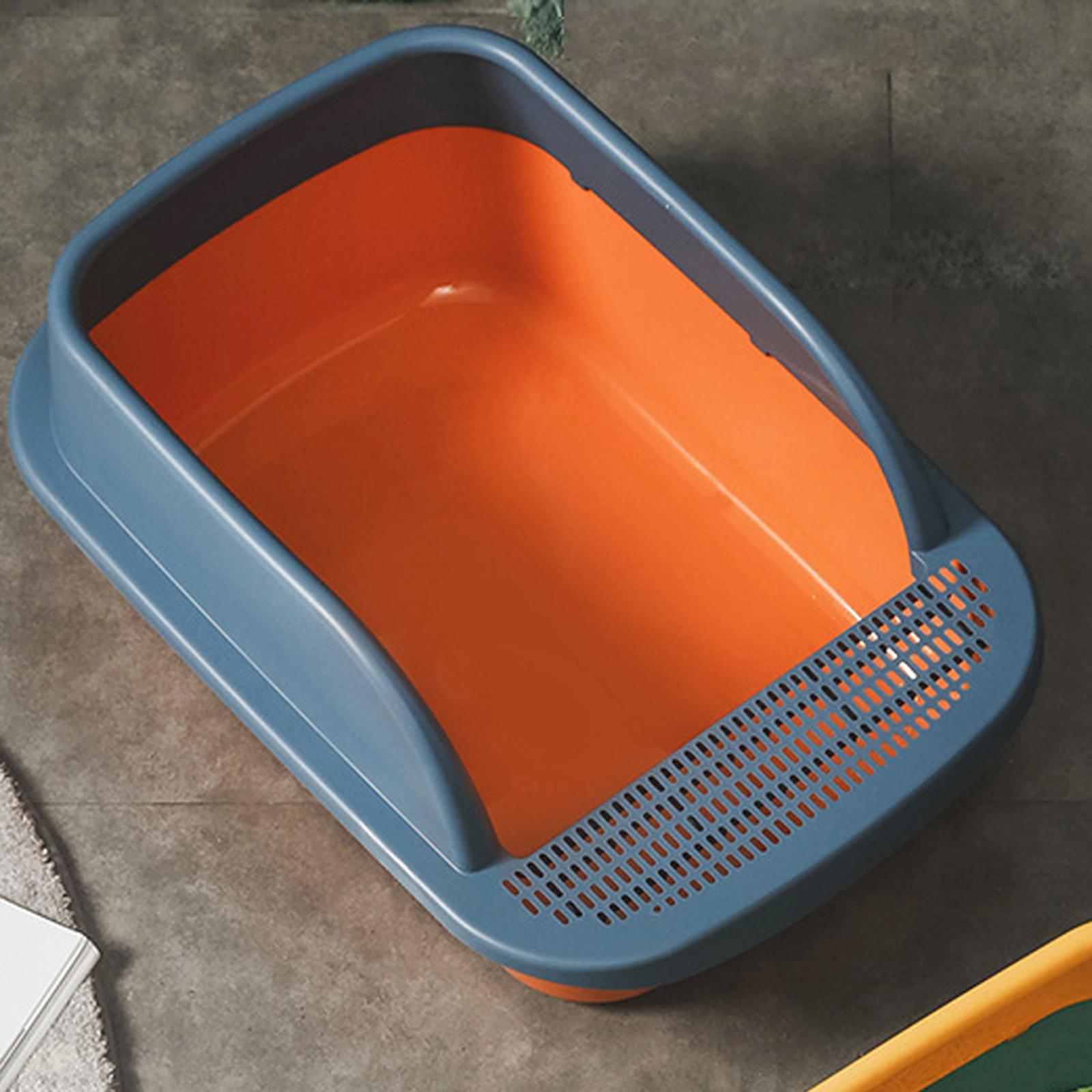 Semi Open Litter Box， Heighten Detachable Design Portable Bedpan Tray Splashing Toilet for Sand Box Supplies Travel Small Animals Orange