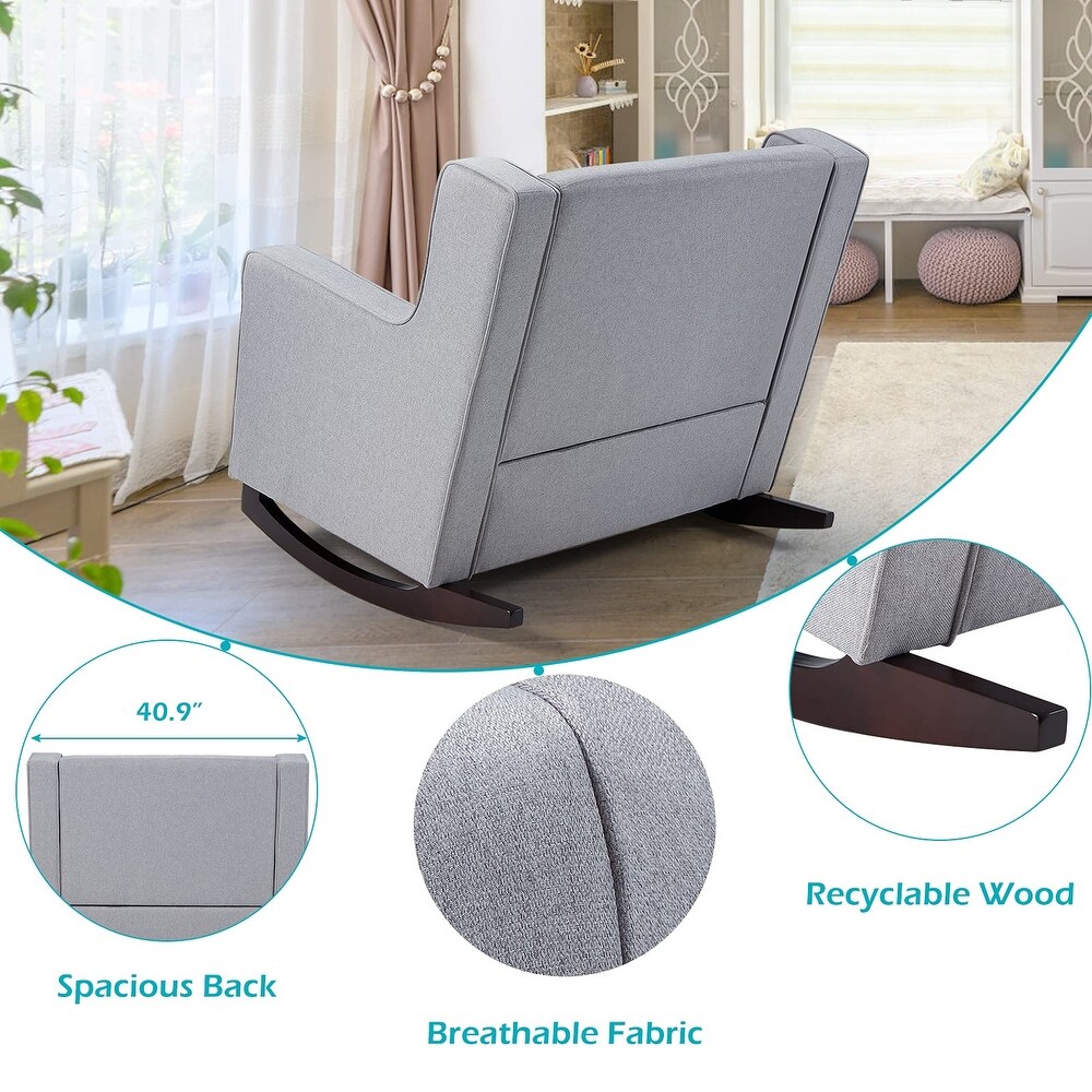 AECOJOY Upholstered Rocking Chair Padded Seat Fabric Rocker