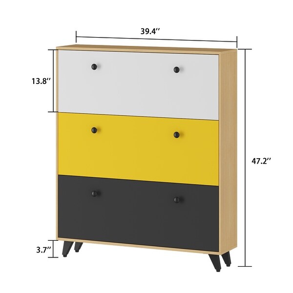 FAMAPY Modern Shoe Storage Cabinet 3 Compartments Wood Shoe Organizer - - 36361911