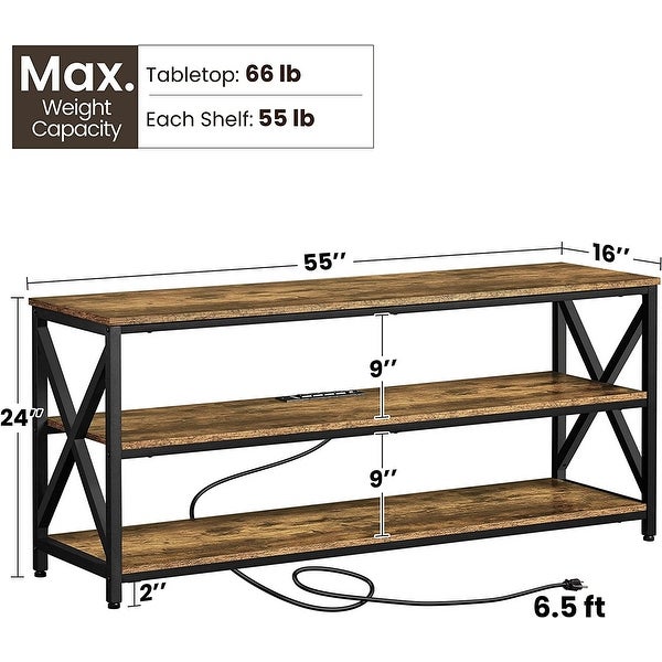 TV Stand with Power Outlets to 65 Inches， Industrial TV Console with 3-Tier Storage Shelves， Media Entertainment Center