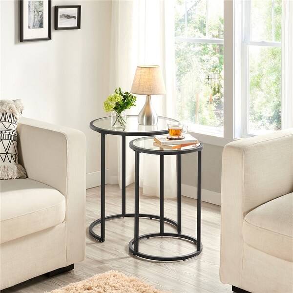 Yaheetech Round Nesting End Table Set with Glass Top for Small Space