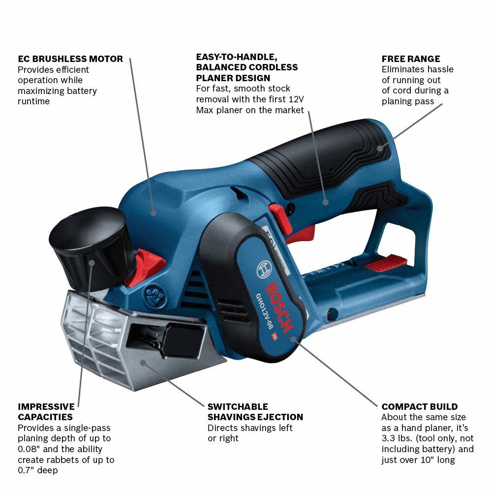 Bosch 12V MAX EC Brushless Planer (Bare Tool) GHO12V-08N from Bosch