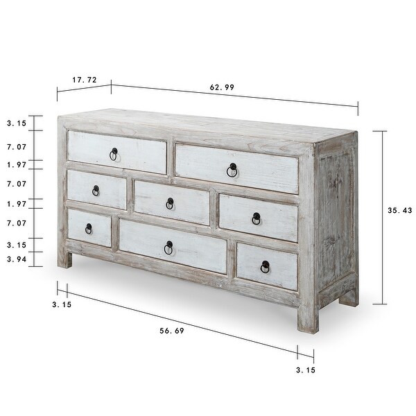 Artissance Shandong Side Table With 8 Drawers and Antique Off White Finish， 35 Inch Tall