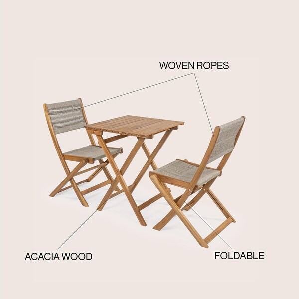 Cadiz Modern Coastal 3Piece Acacia Wood Outdoor Folding Bistro Set，by JONATHAN Y