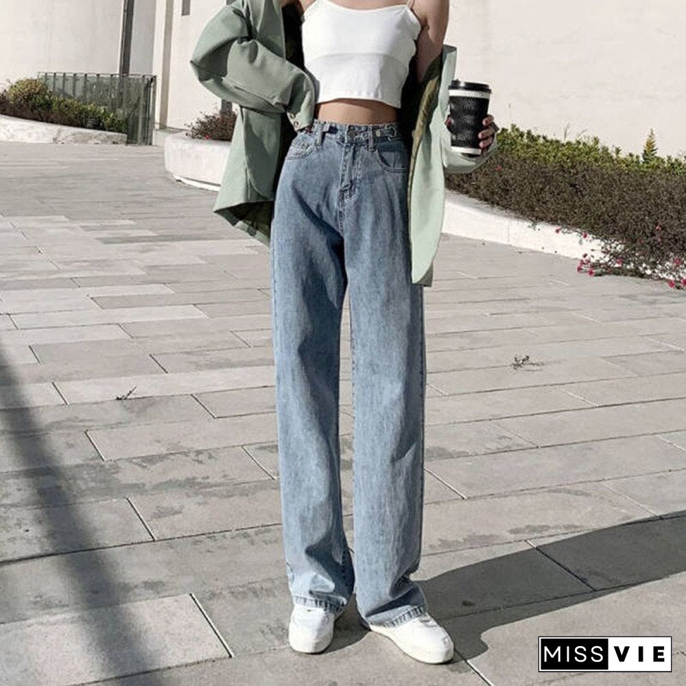 Woman Jeans High Waist Clothes Wide Leg Denim Clothing Blue Streetwear Vintage Quality Fashion Harajuku Straight Pants