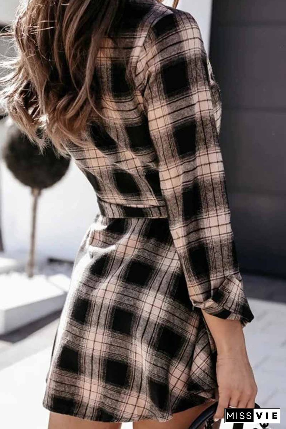 Long Sleeve Plaid Shirt Mini Dress