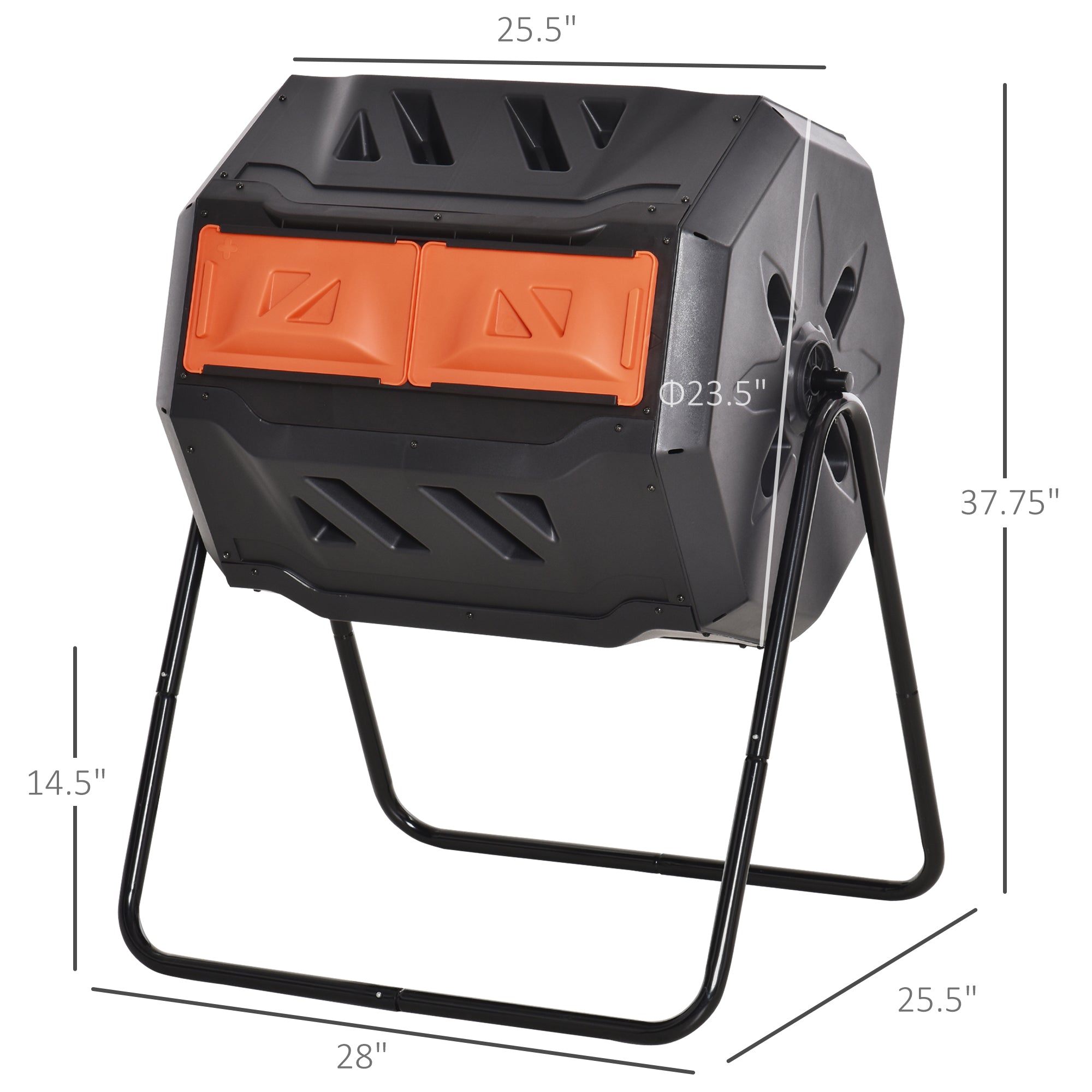 Outsunny Outdoor Tumbling Compost Bin w/ Dual Chamber, Sliding Doors, Orange