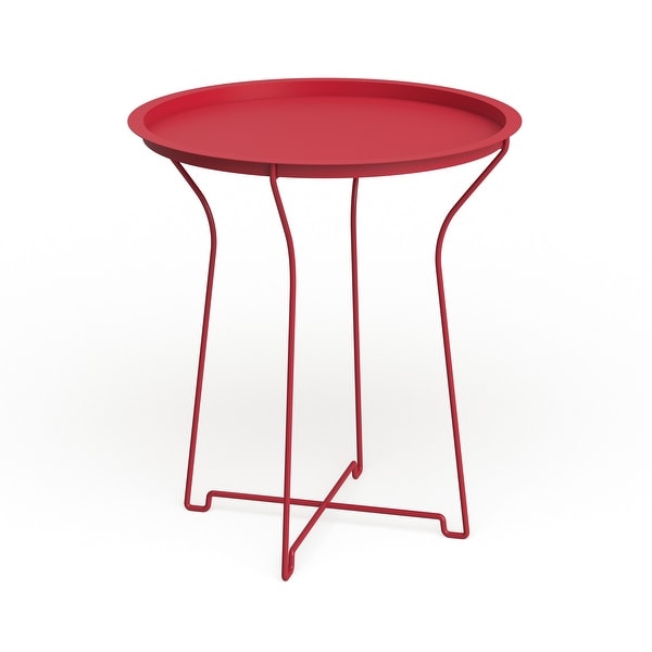 Atlantic Metal Round Side Tray Table; Removeable Tray Top， Decor， Wire Collapsible Legs， Indoor， Outdoor