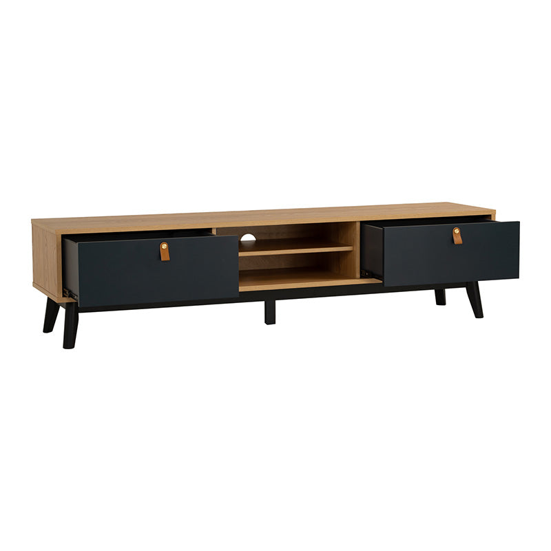 CASTOR Entertainment TV Unit 180cm - Natural, Navy Blue & Black