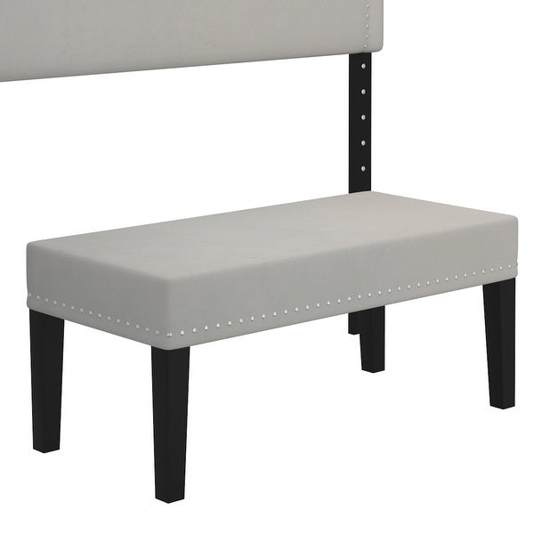 Modern Velvet Double/Queen Adjustable Height Headboard with Bench - - 36002888