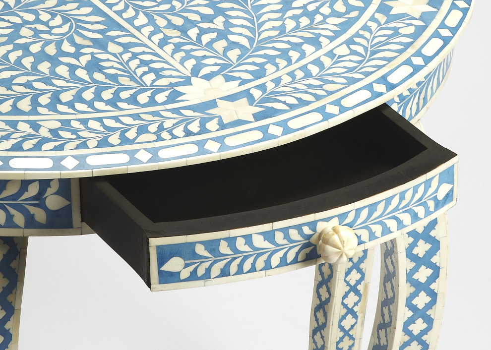 Butler Darrieux Blue Bone Inlay Demilune Console Table   Mediterranean   Console Tables   by Ella Modern  Houzz