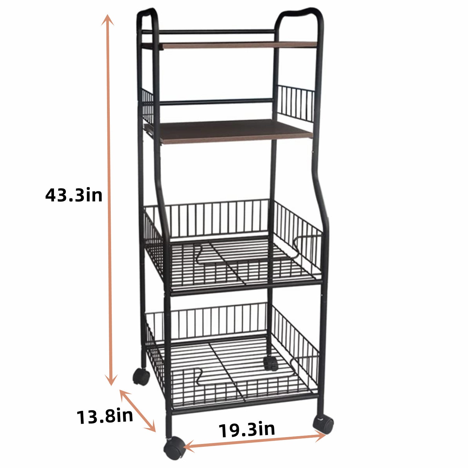 Nisorpa 4-Tier Kitchen Standing Shelf with Rolling Wheels， Baker Rack for Kitchen with Storage as Home Gift， Black