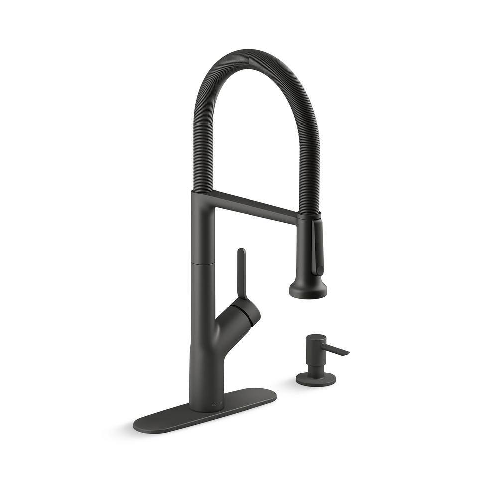 KOHLER Setra Single-Handle Semi-Professional Kitchen Sink Faucet with Soap Dispenser in Matte Black K-R29343-SD-BL