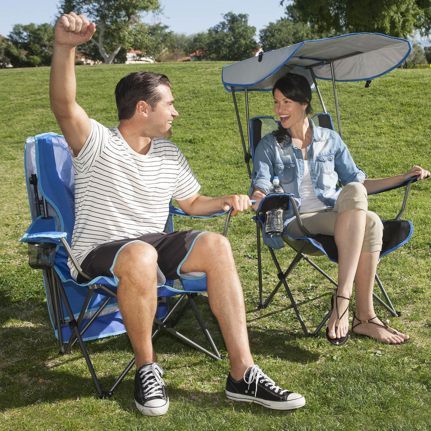 Kelsyus Premium Portable Camping Folding Lawn Chair with Canopy， Blue - 80185