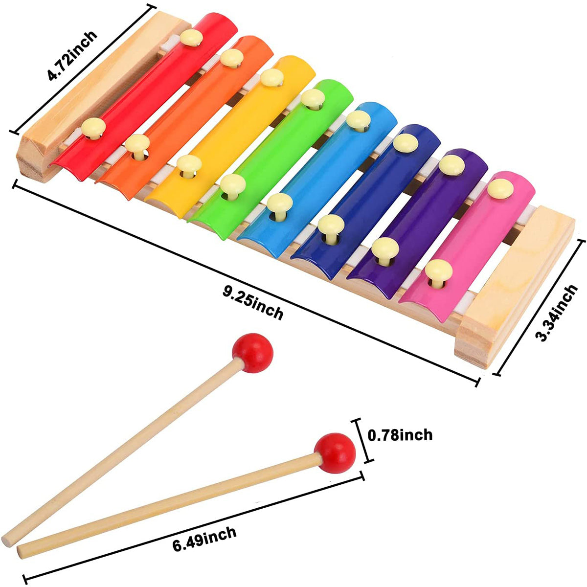 Wooden Xylophone Children's Musical Instruments Toy，Wooden 8 Keys Hand Knock with Mallets Preschool Educational Toys，Great Gift for Kids Girls and Boys Toddlers Ages 3+