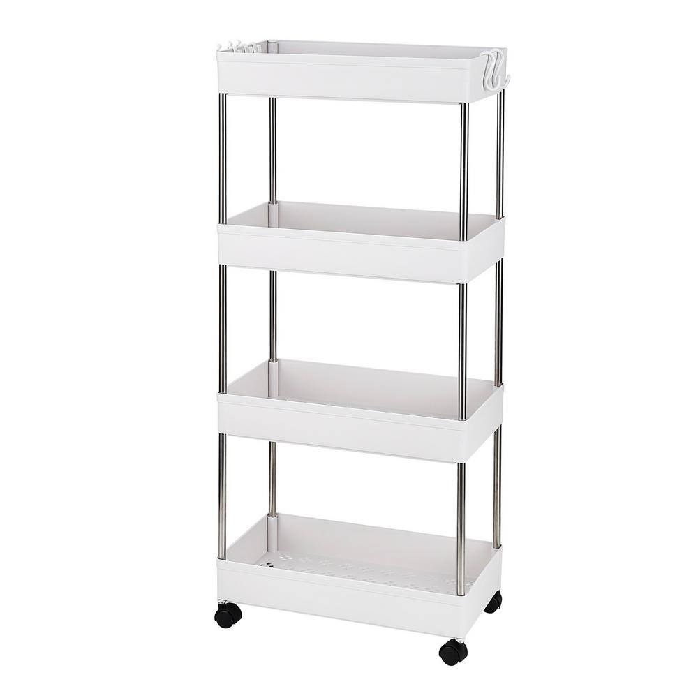 Karl home Narrow Plastic Multi-Functional 4-Wheeled Storage Cart in White 302589549100