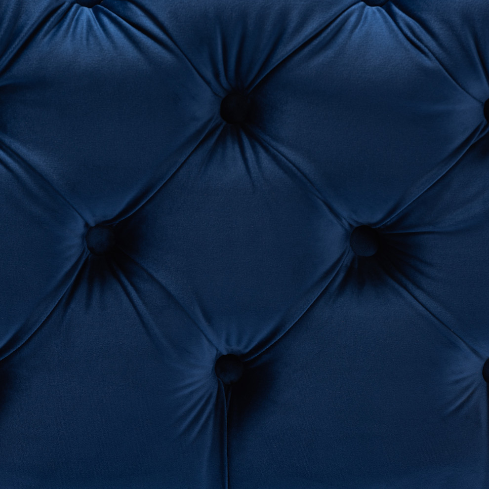 Ingram Luxe Royal Blue Velvet Fabric Gold Finished Button Tufted Ottoman   Contemporary   Footstools And Ottomans   by Baxton Studio  Houzz