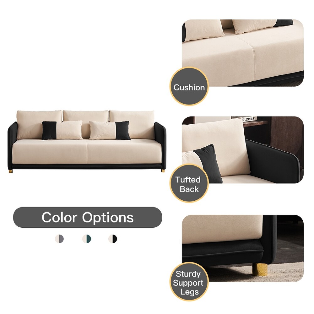 Modern Fabric 3 Seat Sofa with Two Pillows and Metal Legs