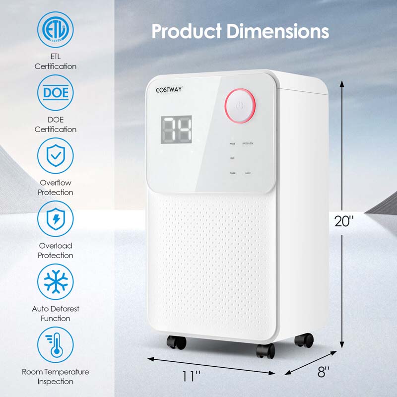 2000 Sq. Ft 32 Pints Portable Dehumidifier for Basements & Home with 3-Color Humidity Indicator Light