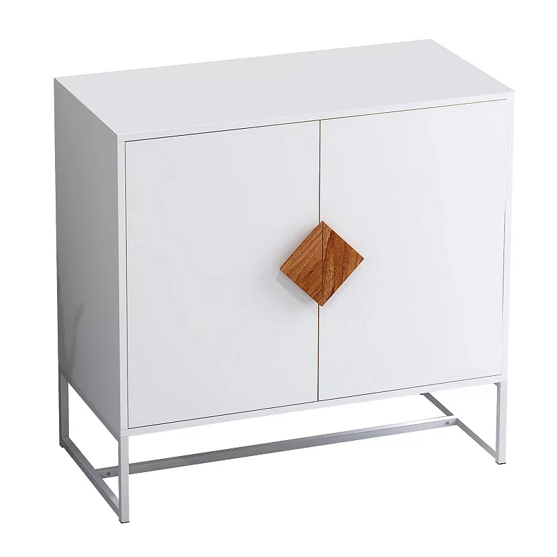 2 Door Sideboard with Diamond Shaped Pull， White