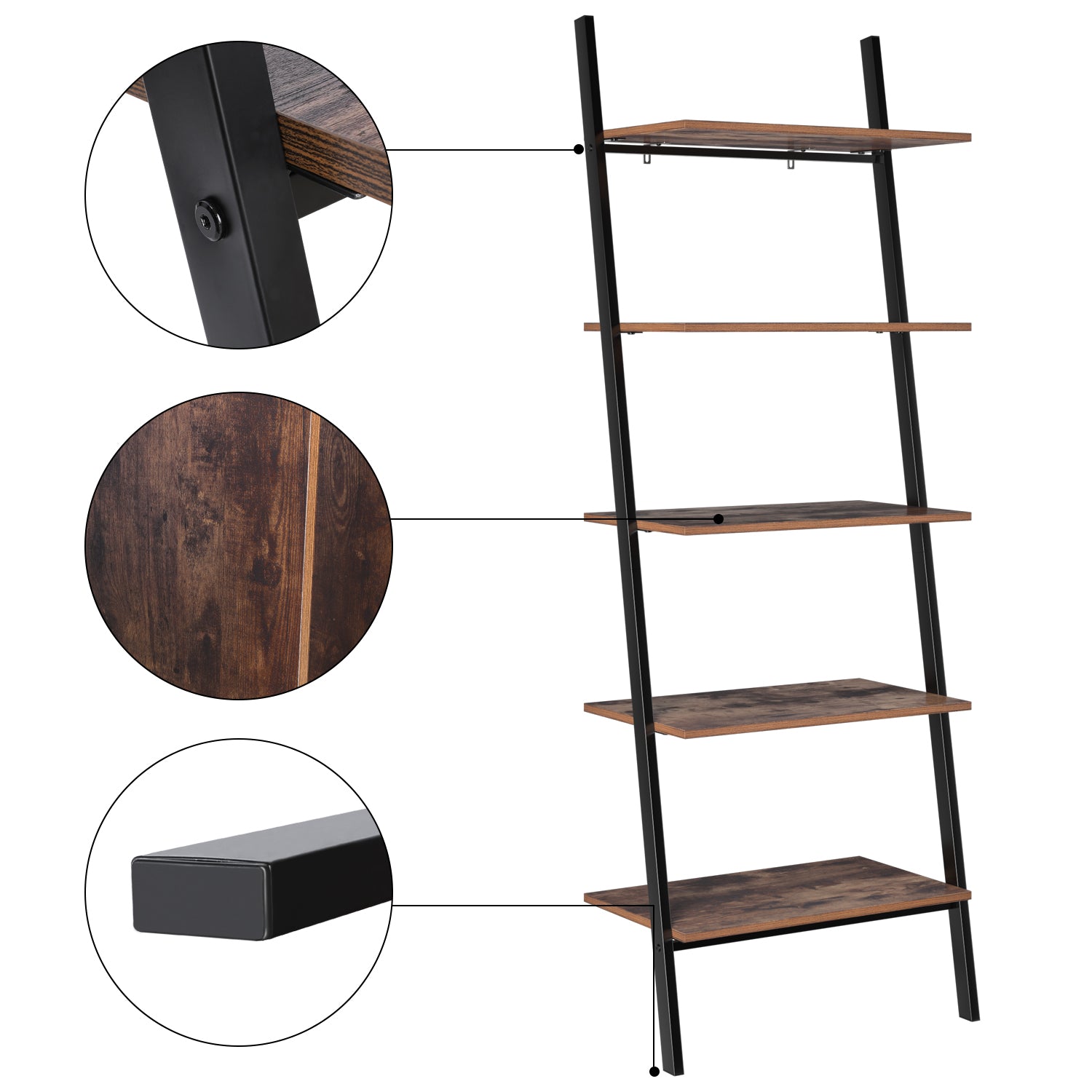 5 Tier Ladder Shelf Plant Flower Stand Leaning Wall Bookcase Storage Bookshelf Multipurpose Storage Organizer Display Rack