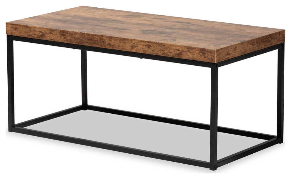 Rey Industrial Walnut Brown Finished Wood and Black Metal   Industrial   Coffee Tables   by Baxton Studio  Houzz