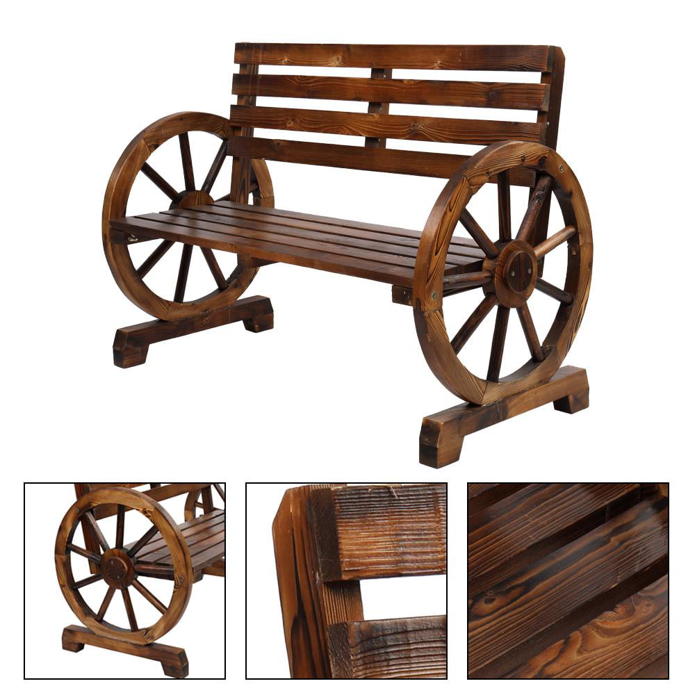 Ktaxon Patio Rustic Fir Wood Wagon Wheel Bench, Brown