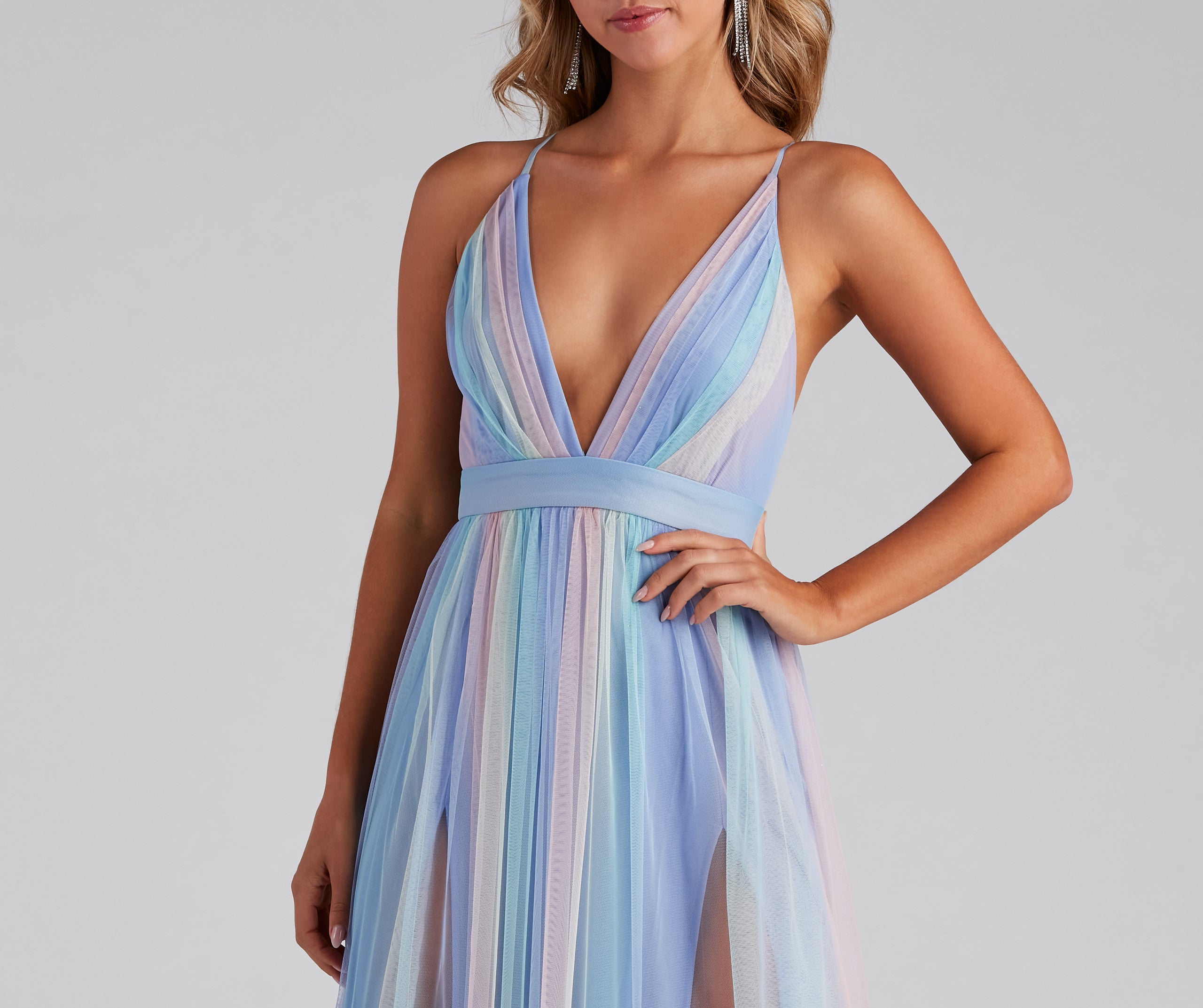 Nylah Pleated Rainbow A-Line Dress