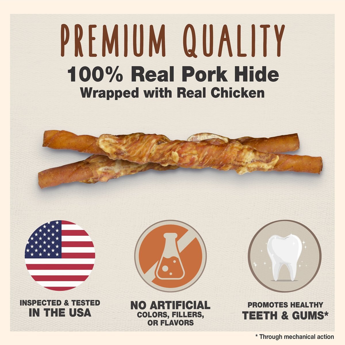 Cadet Gourmet Pork Hide and Chicken Twist Sticks Dog Treats， 5-in， 22 count