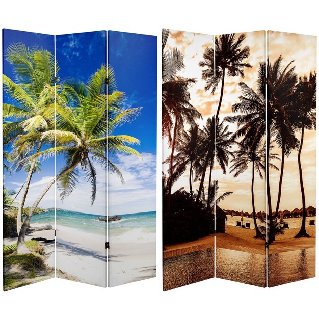 Double Sided Sunset Palms Canvas Room Divider Blue Oriental Furniture