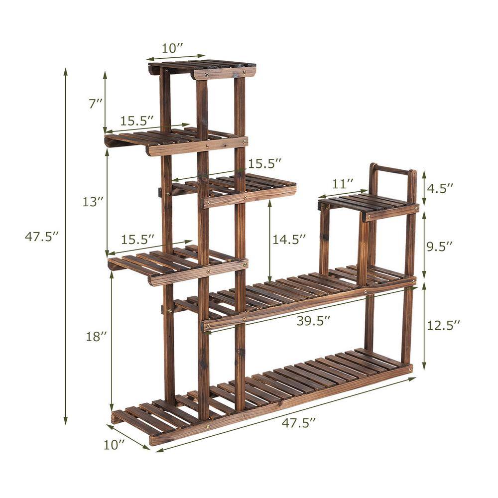 HONEY JOY 47.5 in. x 10 in. x 47.5 in. Indoor/Outdoor Brown Wood Plant Stand Rack with Hollow-Out Storage Shelf ( 7-Tier ) TOPB002602