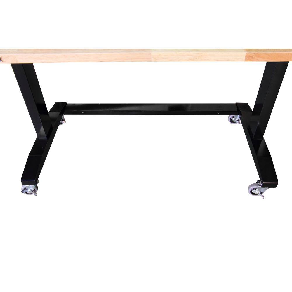 Husky Two Pack 52 in. and 62 in. Adjustable Height Work Tables with Solid Wood Tops in Black HOLT52XDB12+HOLT62XDB12