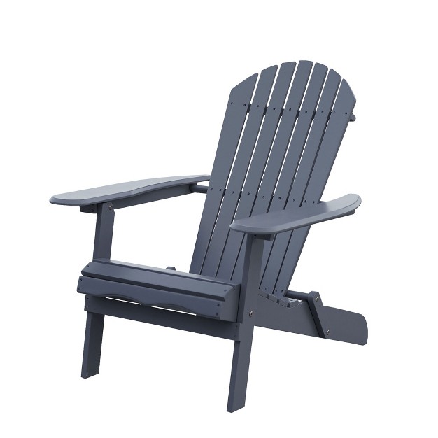 Merry Products Real Acacia Hardwood Flat Folding Adirondack Patio Chair With Tall Backrest Curved Seat And Wide Armrests Gray