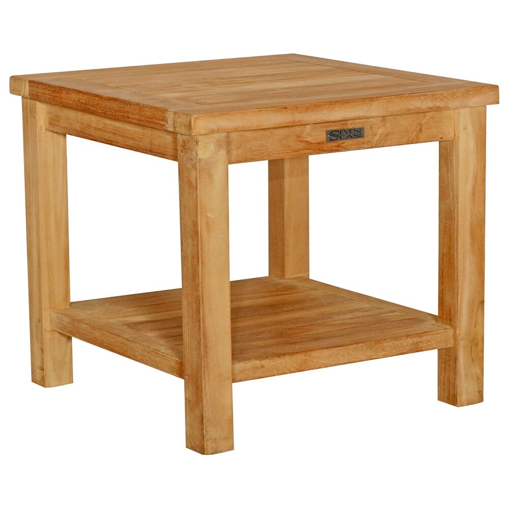 Teak Wood Panama Outdoor End Table With Shelf  Large