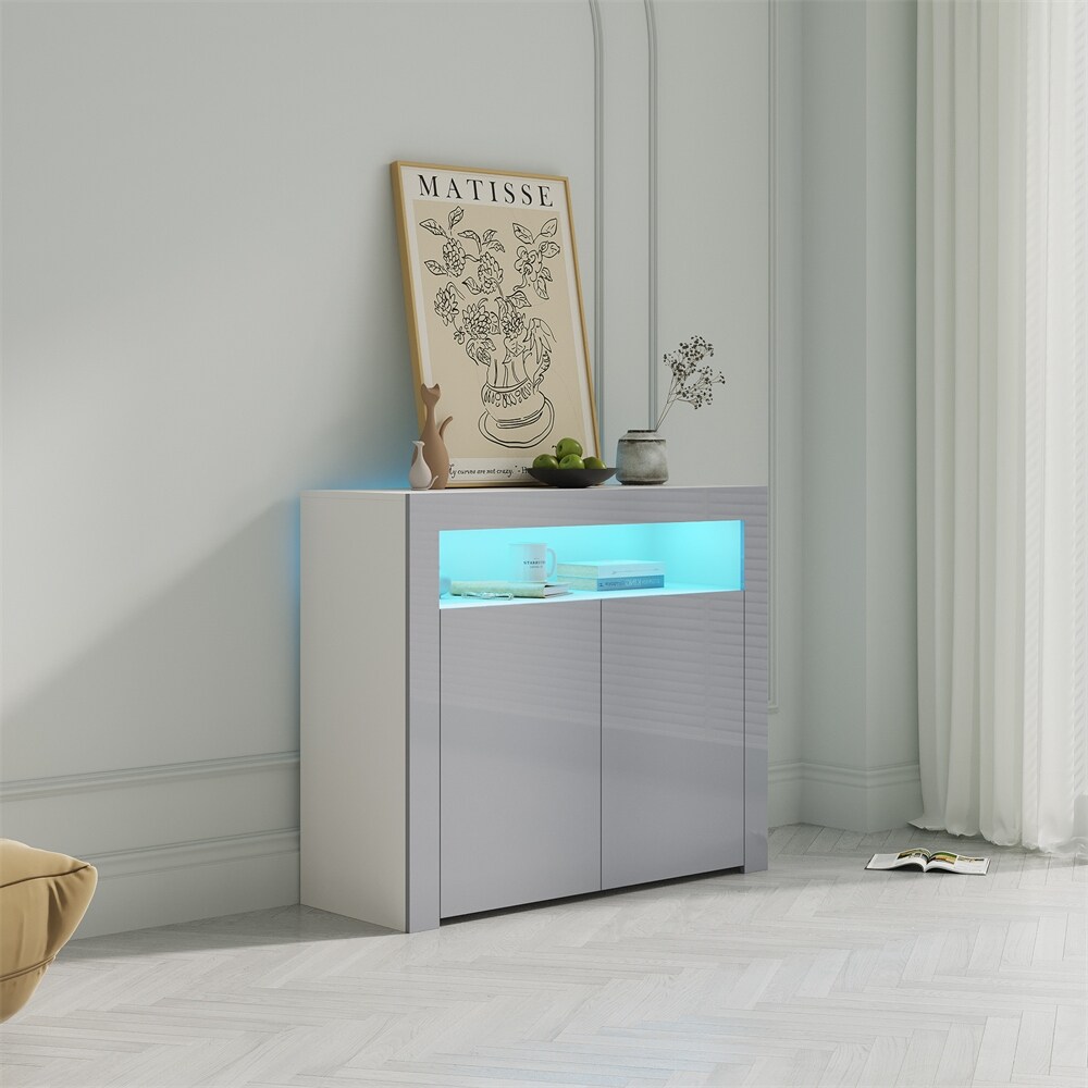 Modern Sideboard Storage Cabinet with LED Light and 2 Doors