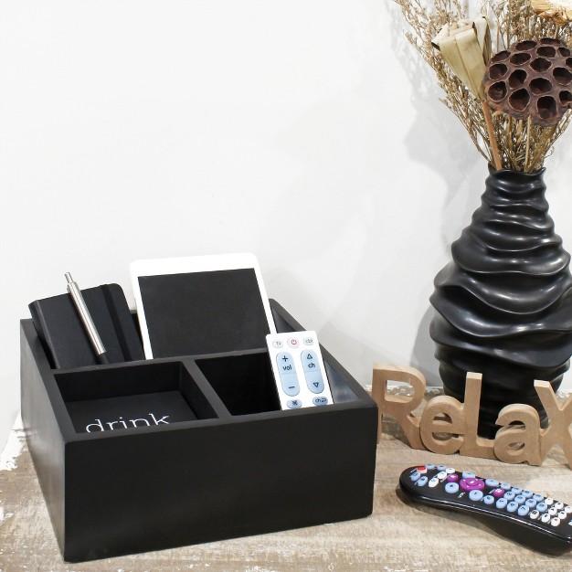 Auldhome Design Remote Control Caddy W Coasters 6pc Set Wood 3 compartment Caddy W Coaster Set