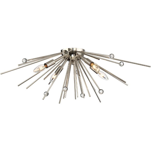 Wide Polished Nickel 4 light Sputnik Crystal Ball For Bedroom Kitchen Hallway