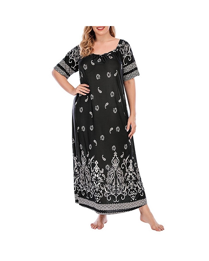 Paisley Printed Relaxed Square Neckline Plus-Size Short Sleeve Dress