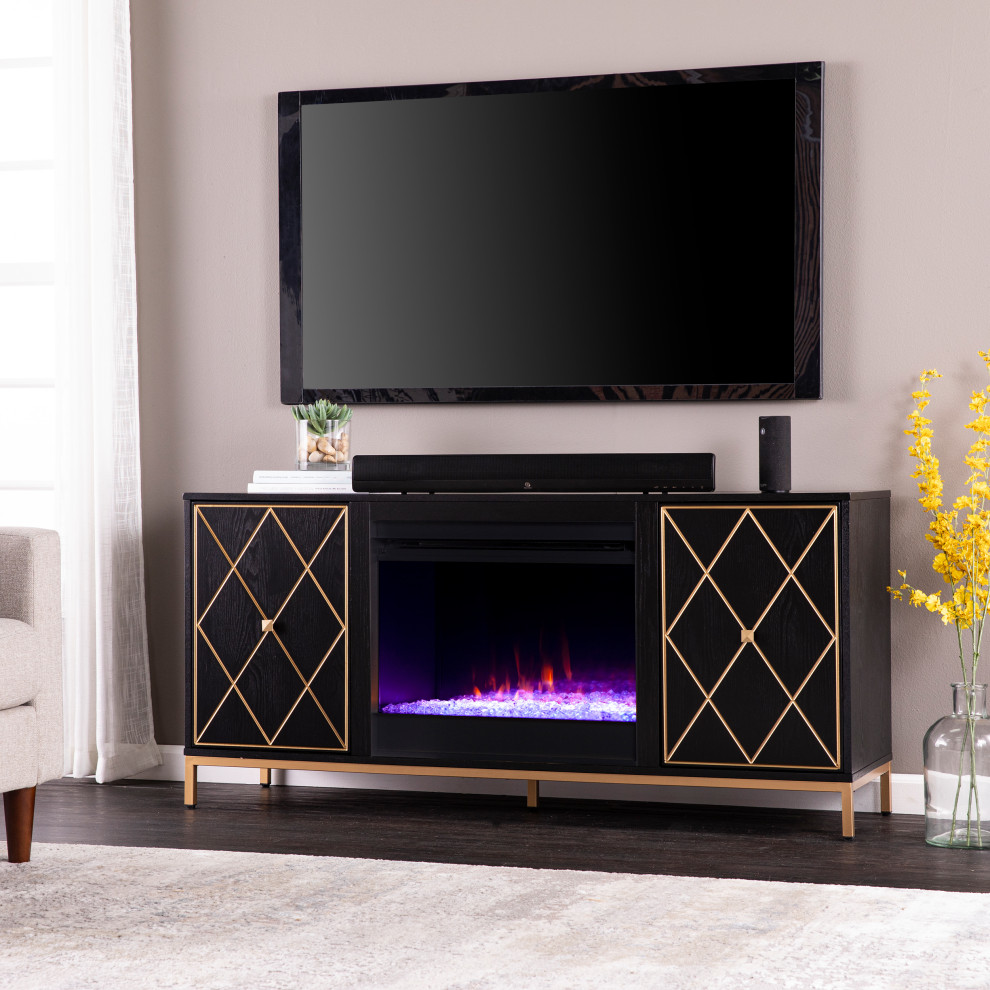 Crewe Color Changing Fireplace With Media Storage   Contemporary   Entertainment Centers And Tv Stands   by SEI  Houzz