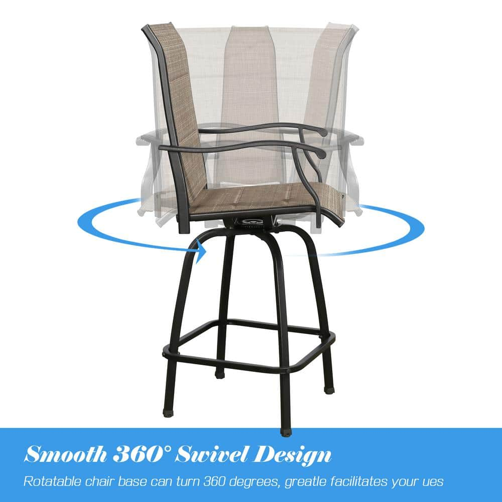 ULAX FURNITURE Swivel Metal Mesh Sling Outdoor Bar Stools with Padded Quick-Drying Foam (2-Pack) HD-970223