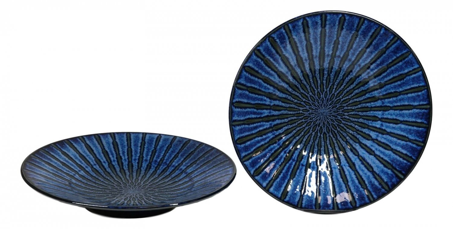 1 Japanese Blue Cascading Water Reduction Glazed Ceramic Shallow Bowls Pack Of 2 EBR02