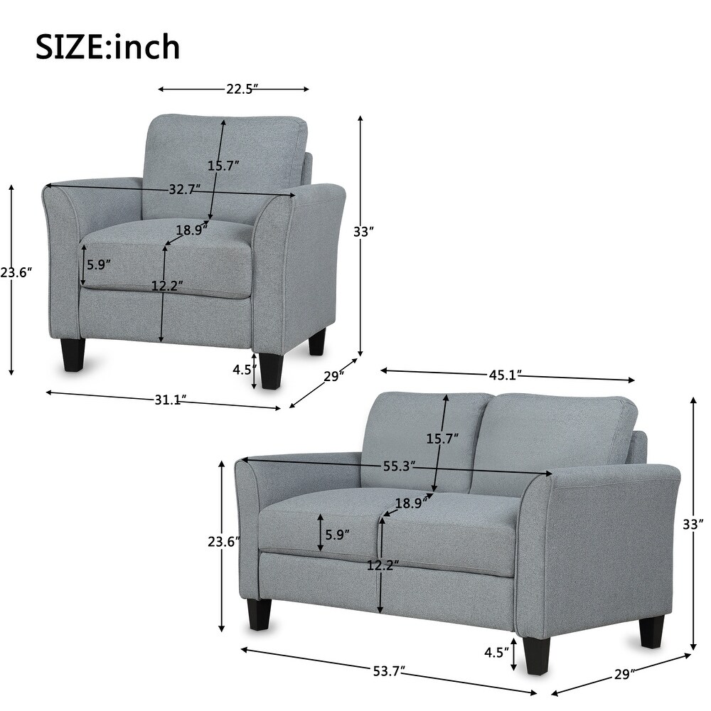 Living Room Linen Fabric Sofa Set  Single Sofa   Loveseat Sofa