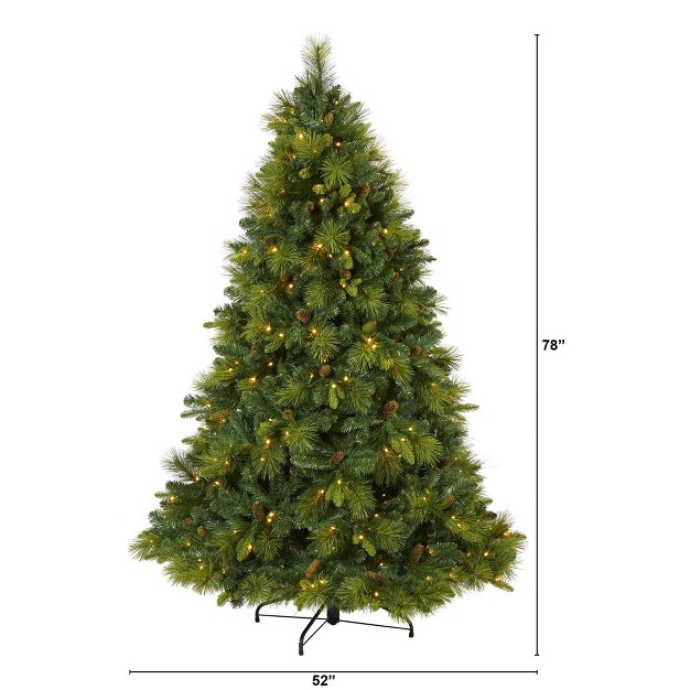 Nearly Natural 6.5-ft North Carolina Mixed Pine Artificial Christmas Tree With 350 Warm White Led Lights， 1367 Bendable Branches And Pinecones