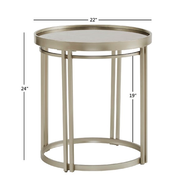 Dale Champagne Silver Round Antique Mirror Top End Table by iNSPIRE Q Modern