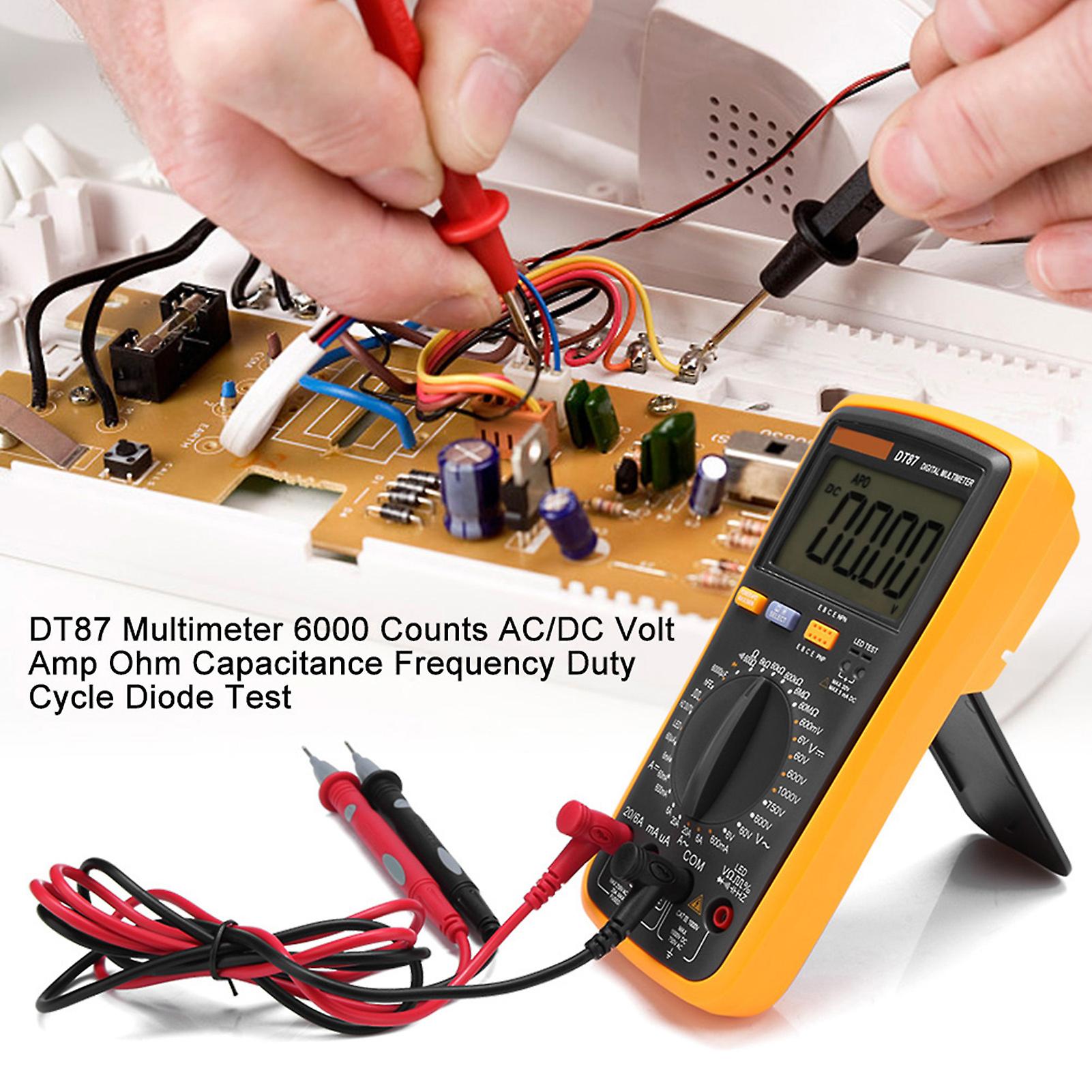 Dt87 Multimeter 6000 Counts Ac/dc Volt Amp Ohm Capacitance Frequency Duty Cycle Diode Test