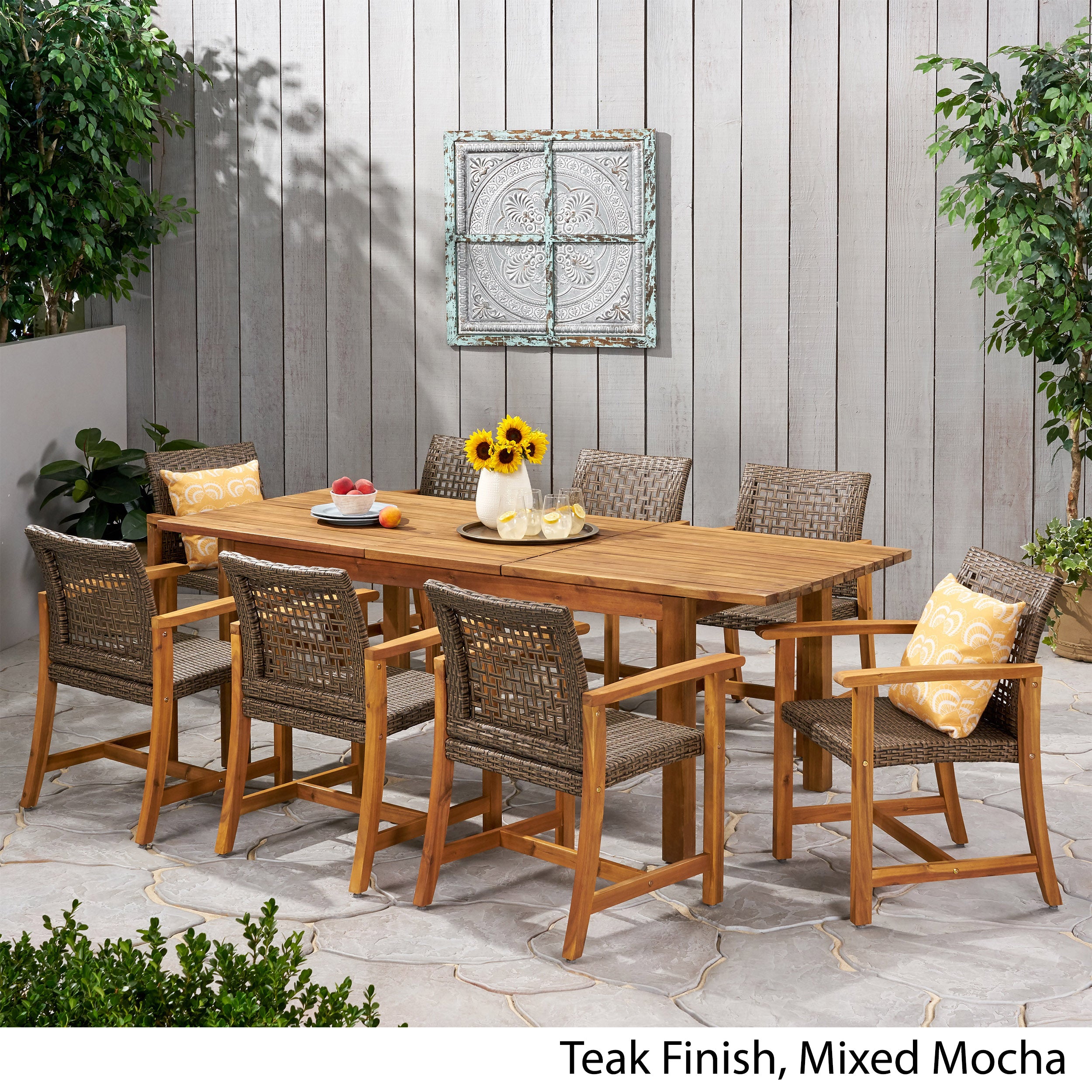 Chassidy Outdoor 8 Seater Acacia Wood Dining Set with Expandable Table