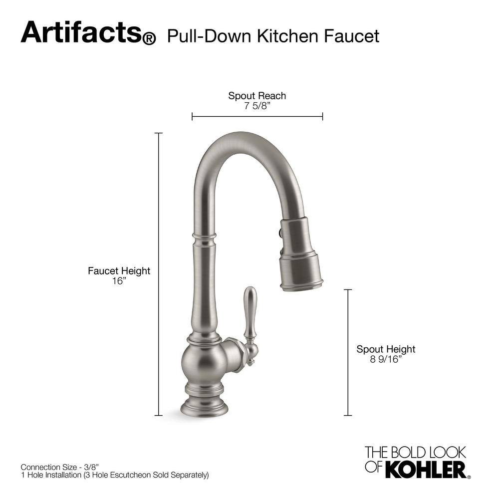 KOHLER Artifacts Single-Handle Pull-Down Sprayer Kitchen Faucet in Oil Rubbed Bronze K-99261-2BZ