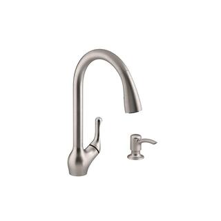 KOHLER Barossa Single-Handle Pull-Down Sprayer Kitchen Faucet with SoapLotion Dispenser in Vibrant Stainless K-R776-SD-VS