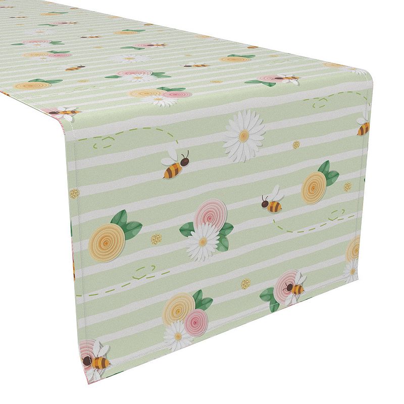 Table Runner， 100% Polyester， 14x108， Springtime Floral Stripe