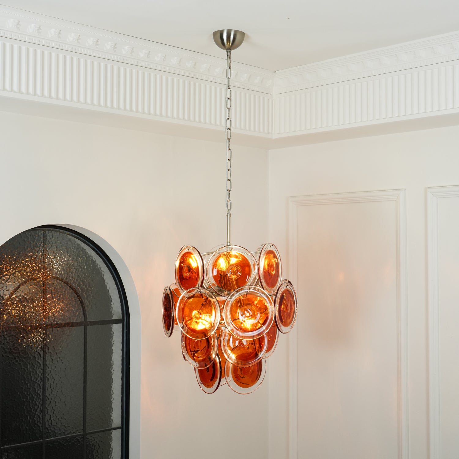 Murano Orange Disk Glass Chandelier